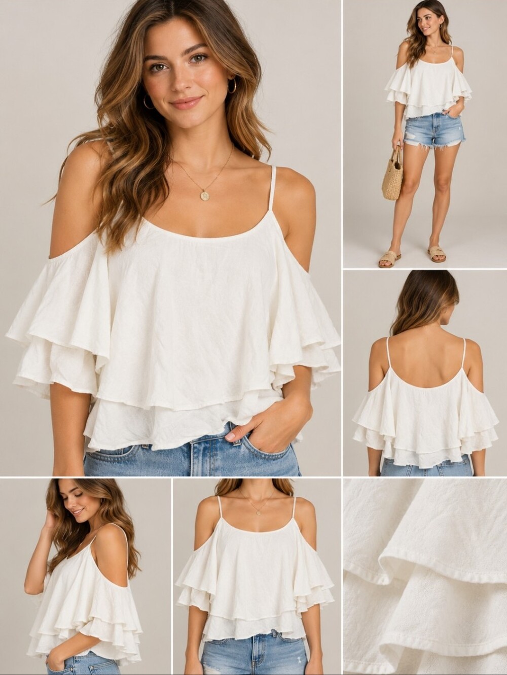 TitleBP Nordstrom White Linen Blend Cold Shoulder Ruffle Top Blouse Size S Chic